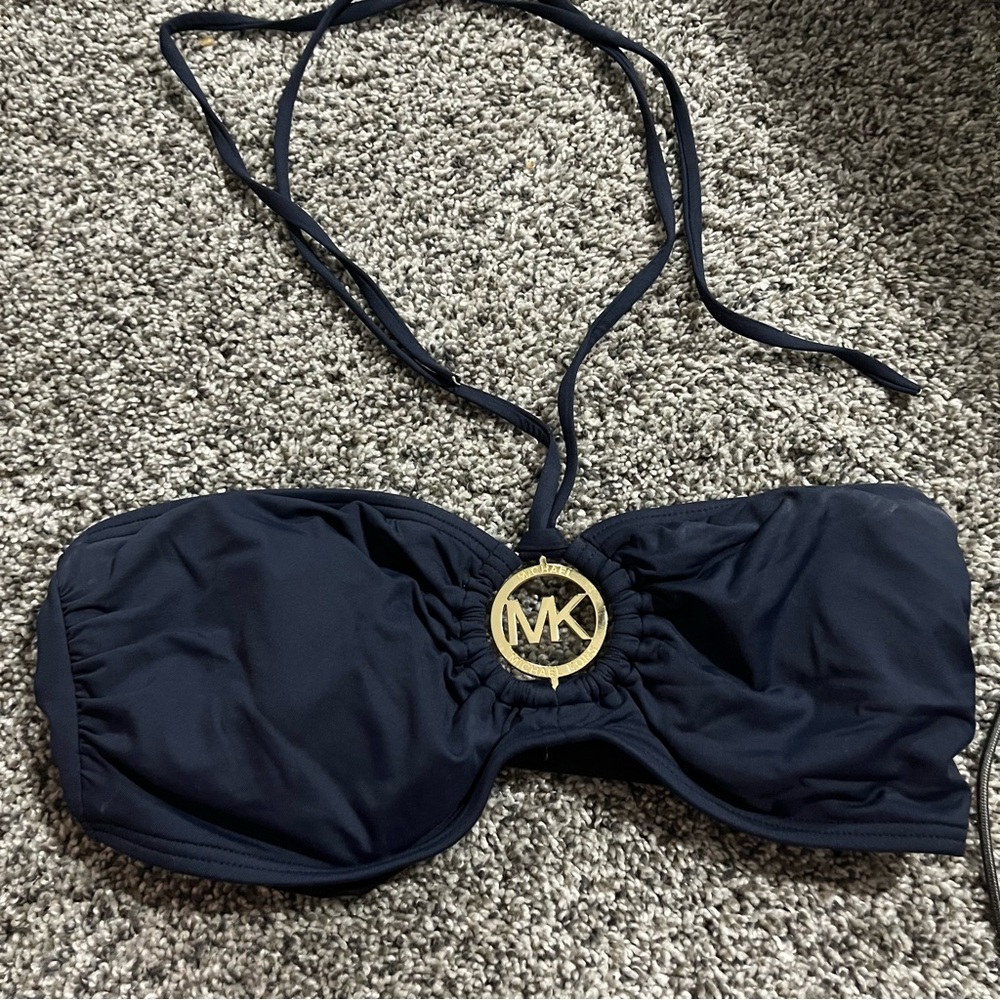 Michael Kors Dark Blue Bikini Top with Gold Logo
